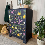 Vintage Linen Cupboard Painted Navy Blue with a Colourful Decoupaged Pattern