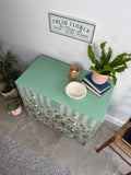 Handmade Chest of Drawers, Painted in Green and Cream with a Colourful Floral Design