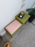 Colourful Green and Pink Stag Minstrel Telephone Table / Gossip Seat / Hallway Bench