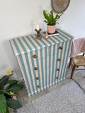 Striped Solid Pine Large Chest of Drawers - Light Blue and White