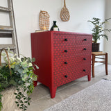 Vintage Retro Chest Of Drawers Painted Red and Patterned