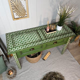 Bright Green Patterned Console Table Sideboard, Rustic Style