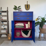 Vintage Linen Cupboard painted Rustic Colourful Bright Blue