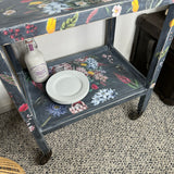 Vintage Bar Cart / Drinks Tea Trolley Painted Grey and Floral
