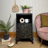 Vintage French style bedside table painted black and gold