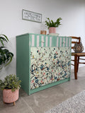 Handmade Chest of Drawers, Painted in Green and Cream with a Colourful Floral Design