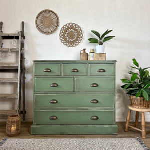 Solid Pine Rustic Green Chest Of Drawers