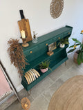 Solid Pine Console Table / Bookcase Painted Dark Green