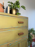 Vintage Linen Cupboard Painted Colourful Rustic Green