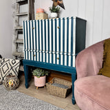 Blue & White Striped Vintage Linen Console / Cupboard