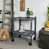 Vintage Bar Cart / Drinks Tea Trolley Painted Grey and Floral