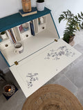 Solid Pine Bureau Desk Painted Rustic Teal with Floral Oriental Decor