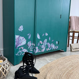 Vintage Wardrobe Armoire Painted Teal Green with Florals