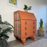 Colourful Orange Art Deco Writing Bureau Desk