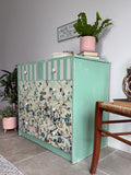 Handmade Chest of Drawers, Painted in Green and Cream with a Colourful Floral Design