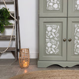 Solid Pine Larder / Pantry / Linen Freestanding Cupboard Painted Green and Botanical