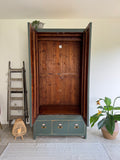 Rustic Reclaimed Solid Wood Wardrobe Painted Green Industrial Style