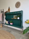 Solid Pine Console Table / Bookcase Painted Dark Green