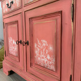 Solid Pine Sideboard Painted Boho Pink and White Floral