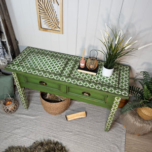 Bright Green Patterned Console Table Sideboard, Rustic Style