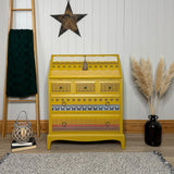 Boho inspired Stag Minstrel Bureau Writing Desk Painted Mustard Yellow