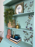 Secretary Bureau Desk Painted Light Blue with Floral Decor