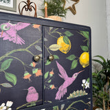 Vintage Linen Cupboard Painted Navy Blue with a Colourful Decoupaged Pattern