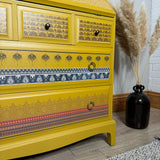 Boho inspired Stag Minstrel Bureau Writing Desk Painted Mustard Yellow