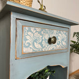 Pine Shelving Cupboard / Console Table / Side Table painted light blue and floral