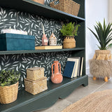 Rustic Pine Bookcase / Bookshelf painted Dark Green and White Floral