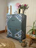 Rustic Blue Patterned Vintage Linen Cupboard