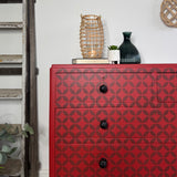Vintage Retro Chest Of Drawers Painted Red and Patterned