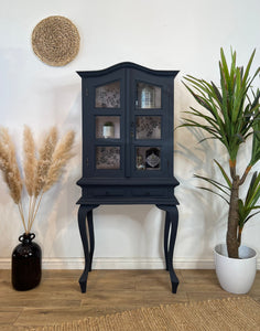Petite Glass Display Cabinet painted Navy Blue and Pink