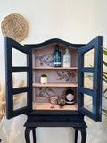 Petite Glass Display Cabinet painted Navy Blue and Pink