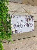 Lilac purple ‘Welcome’ wall hanging sign