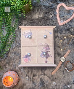 Alice in Wonderland Pink jewellery box drawers