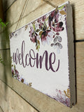 Lilac purple ‘Welcome’ wall hanging sign