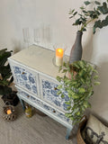 Petite Boho Drinks Cabinet painted White / Blue and Floral
